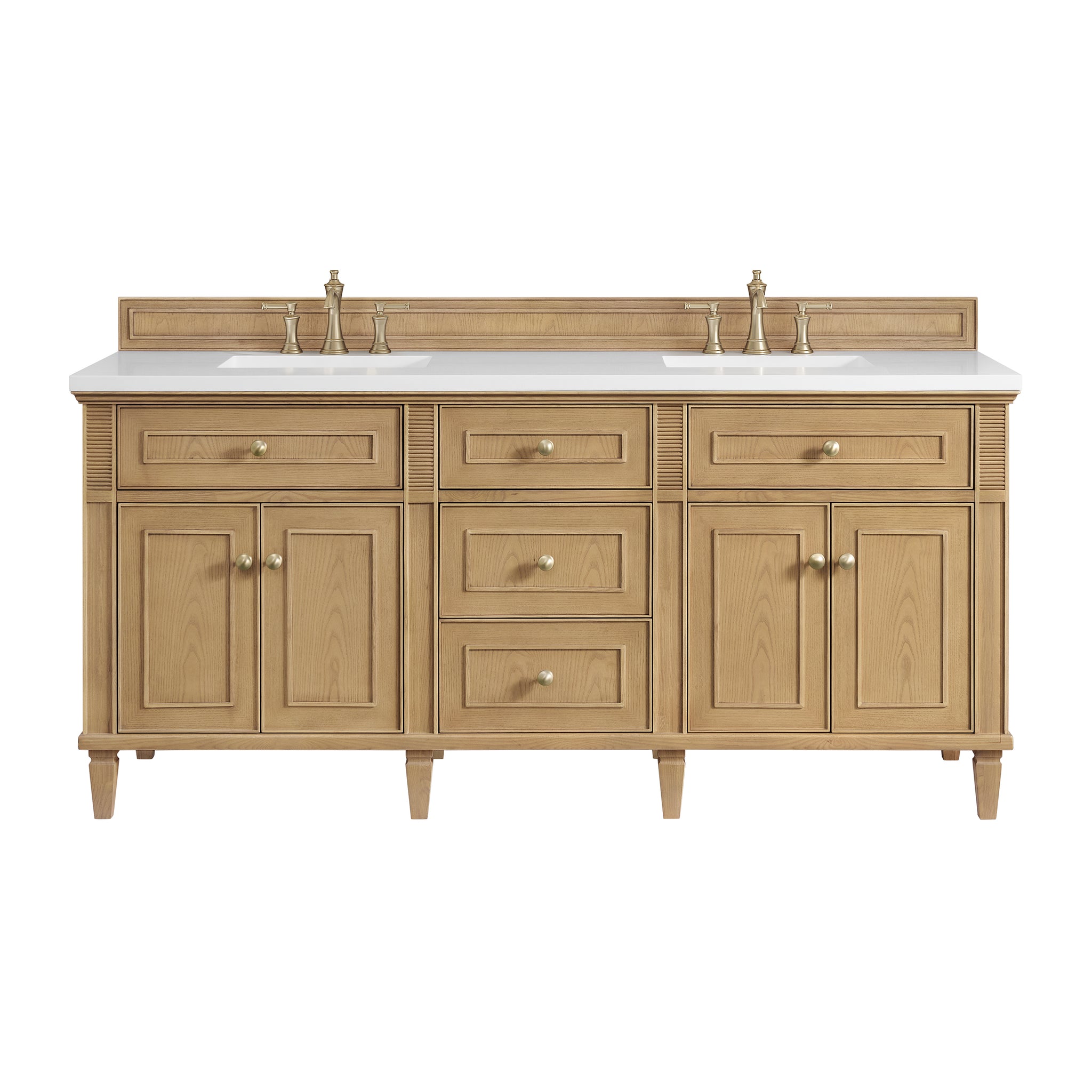 James Martin Lorelai 72" Double Bathroom Vanity, Light Natural Oak with White Zeus countertop