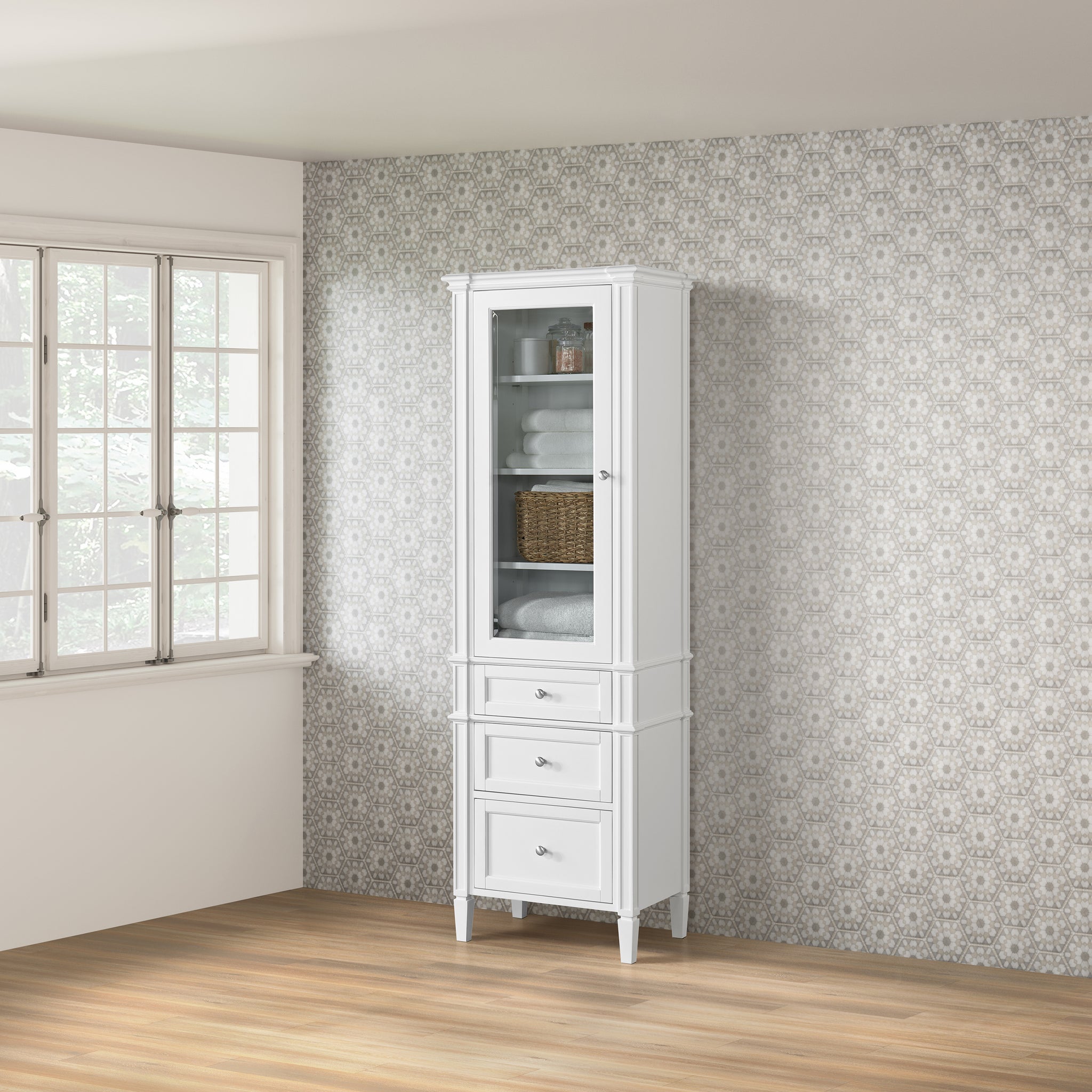 James Martin Brittany Linen Cabinet, Bright White, view 6