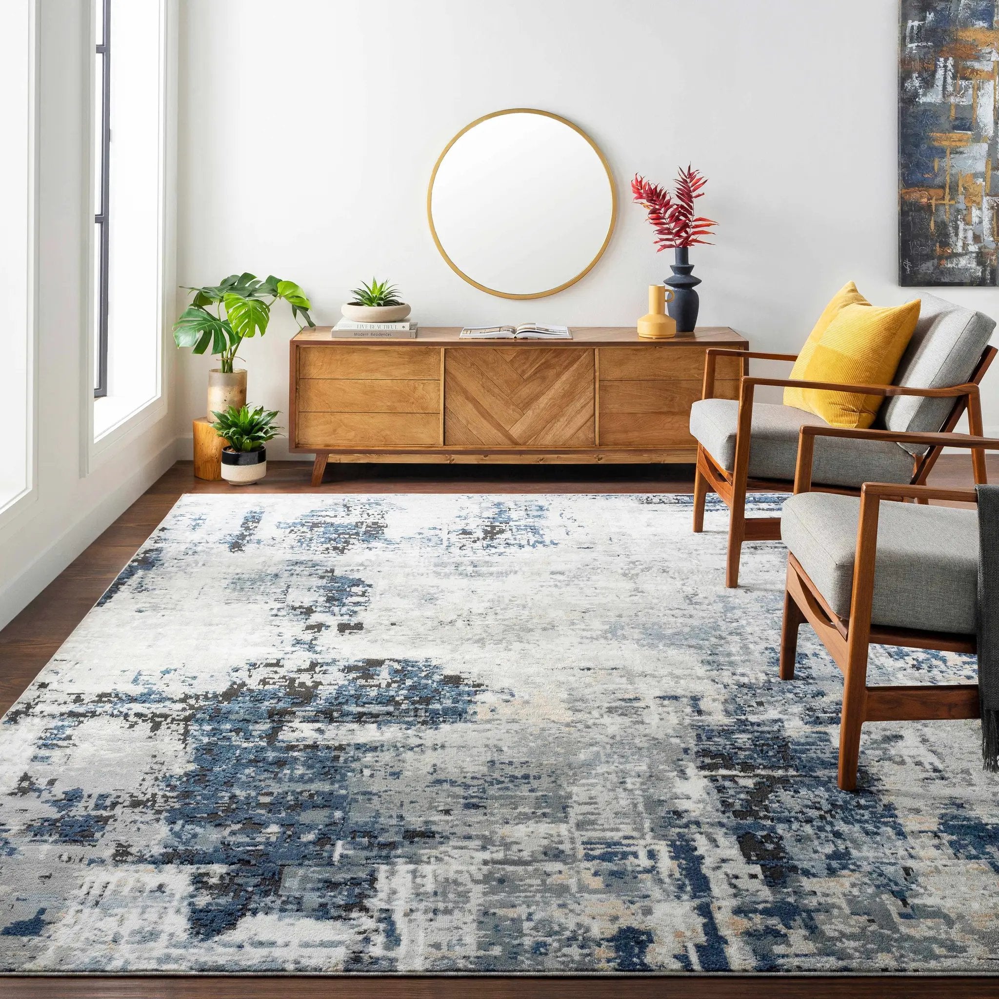 Campsall Gray&Blue Abstract Area Rug by Hauteloom