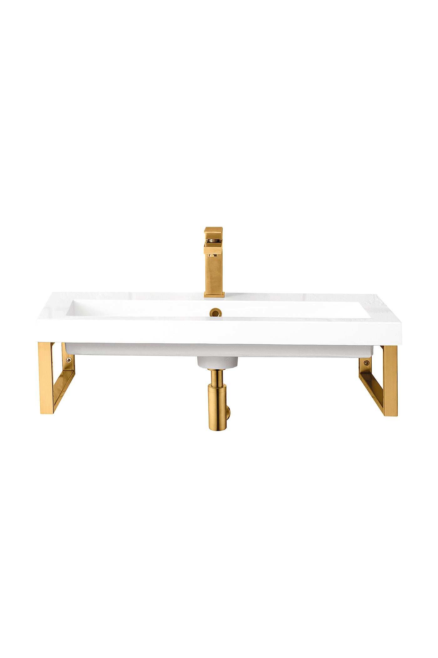 James Martin Boston 15.25" Floating Wall Bracket, Radiant Gold with White Glossy (31.5" Top) countertop