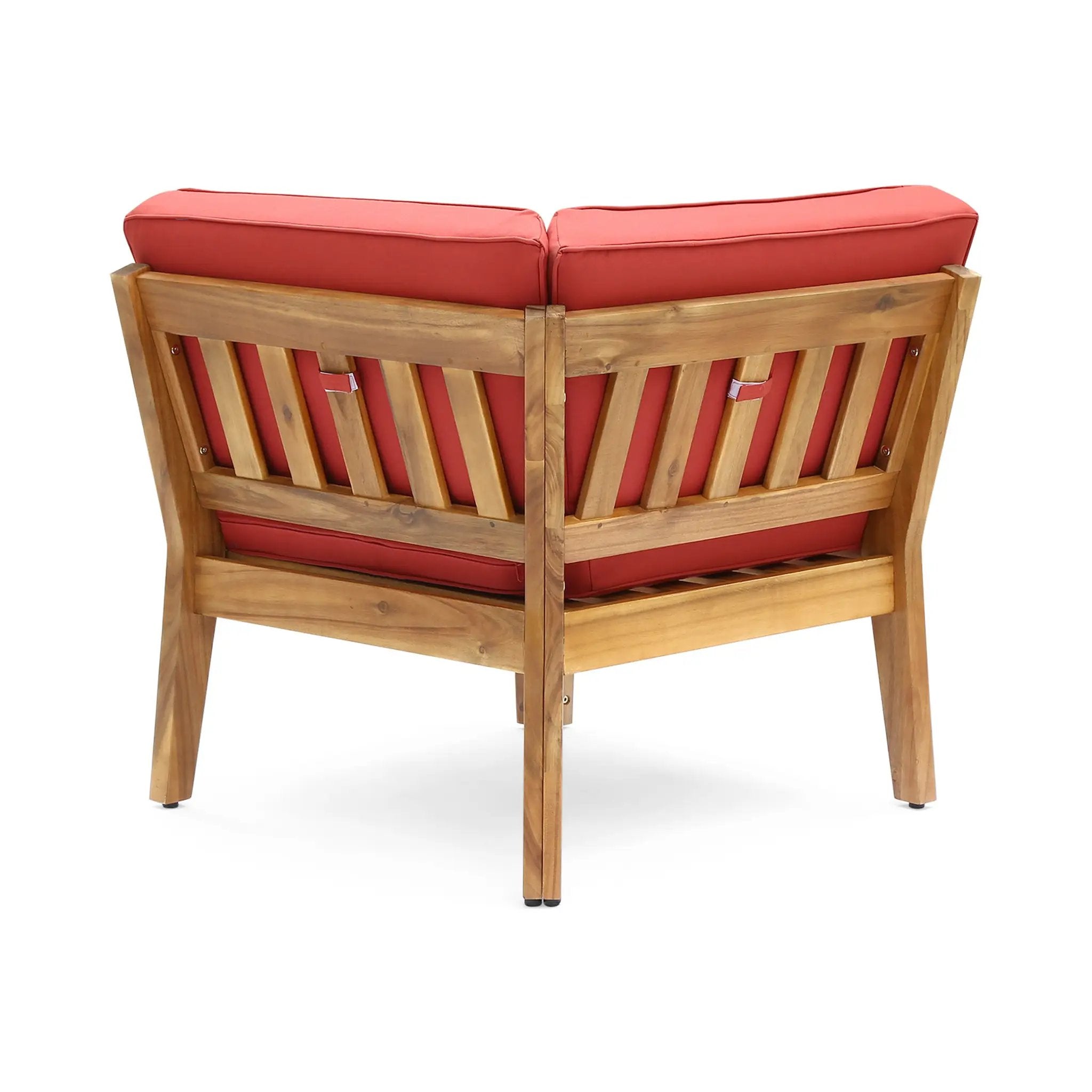 Grenada 5 Seater Acacia Wood Sectional Armless Sofa Set, Teak + Red by HouseOfZazla
