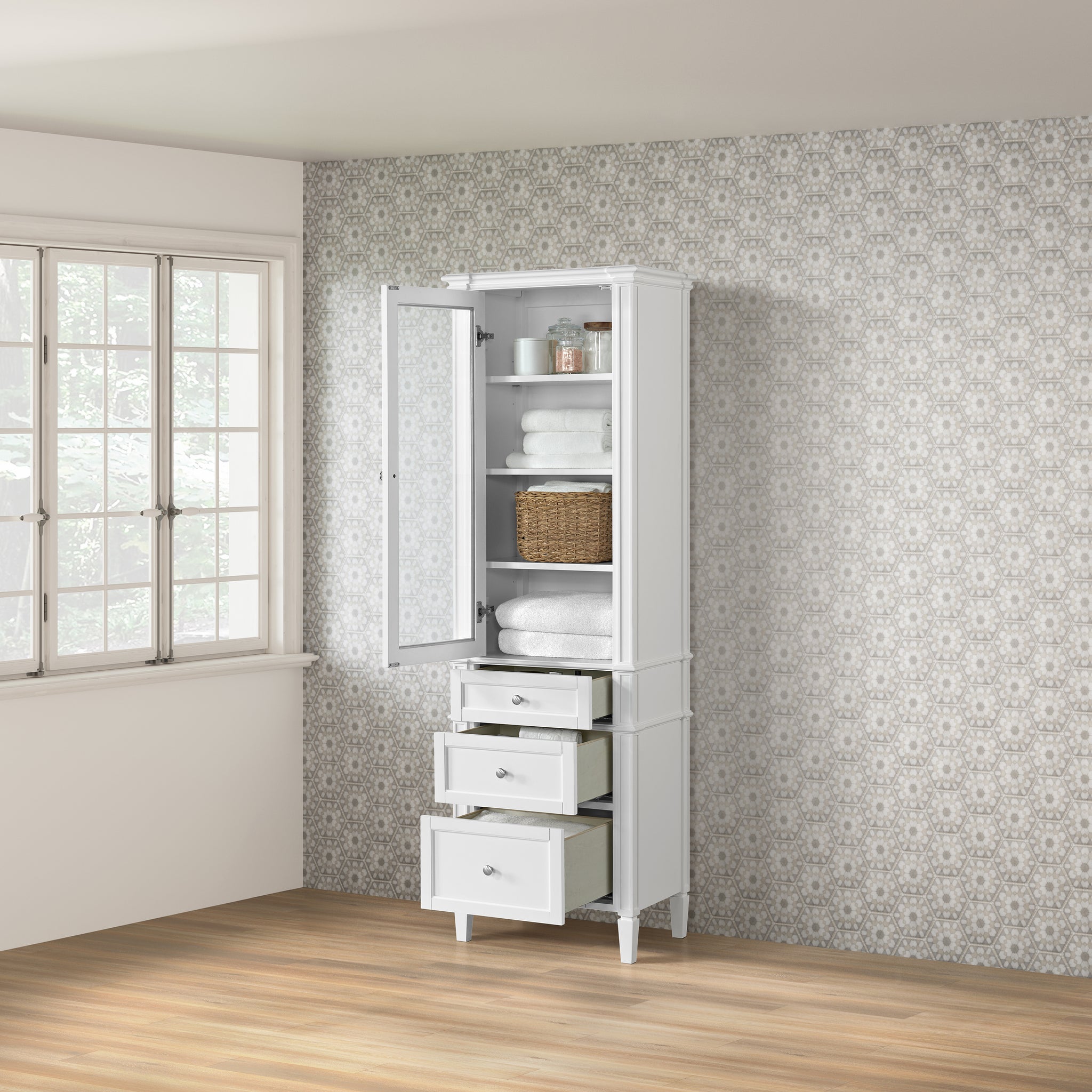 James Martin Brittany Linen Cabinet, Bright White, view 7