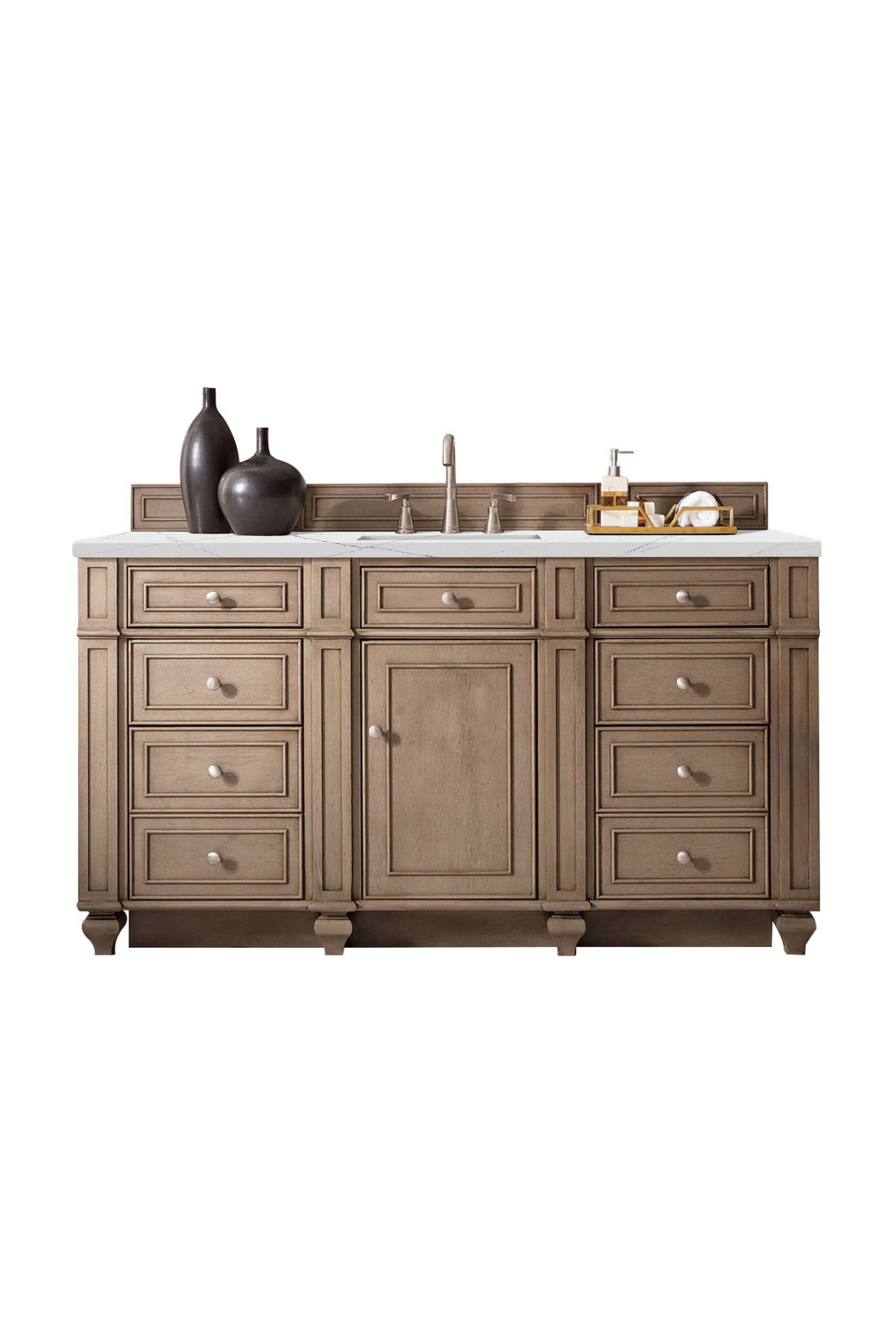James Martin Bristol 60" Single Bathroom Vanity, Whitewashed Walnut with Ethereal Noctis (FreePower) countertop