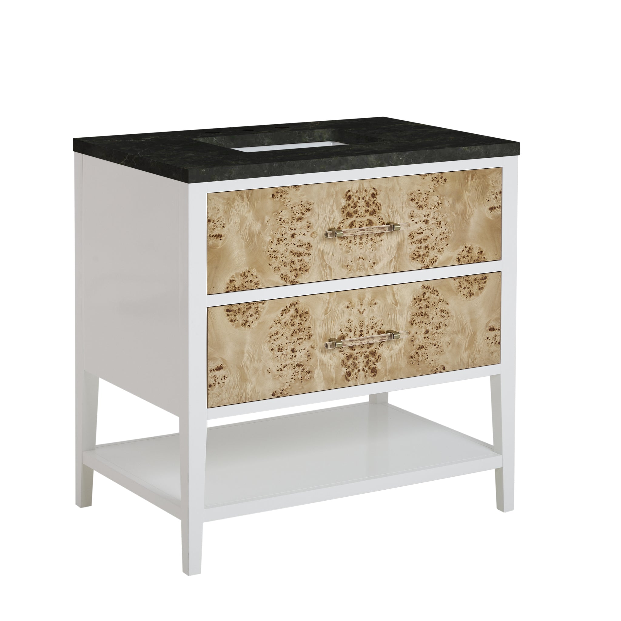 James Martin Olena 36" Single Bathroom Vanity, Polished White and Light Mappa Burl, view 38