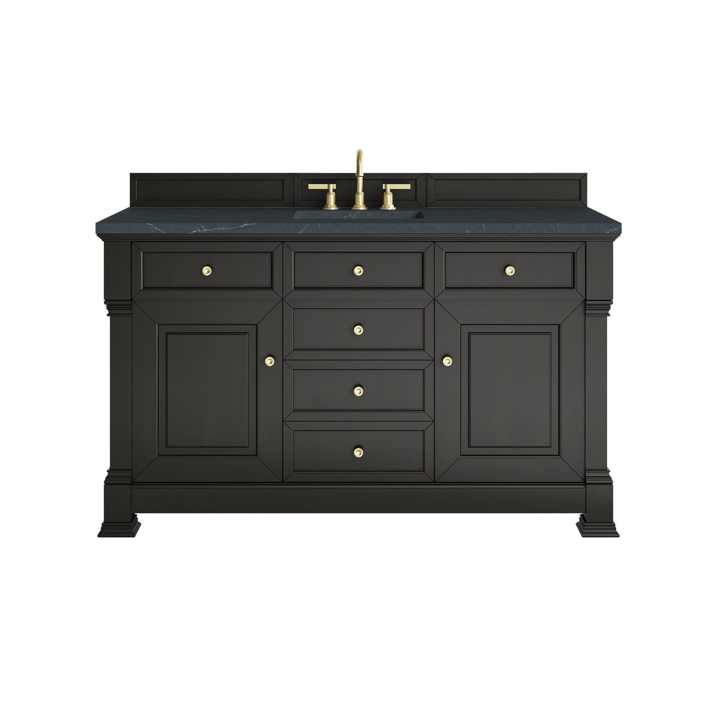 James Martin Brookfield 60" Single Bathroom Vanity, Black Onyx with Charcoal Soapstone countertop