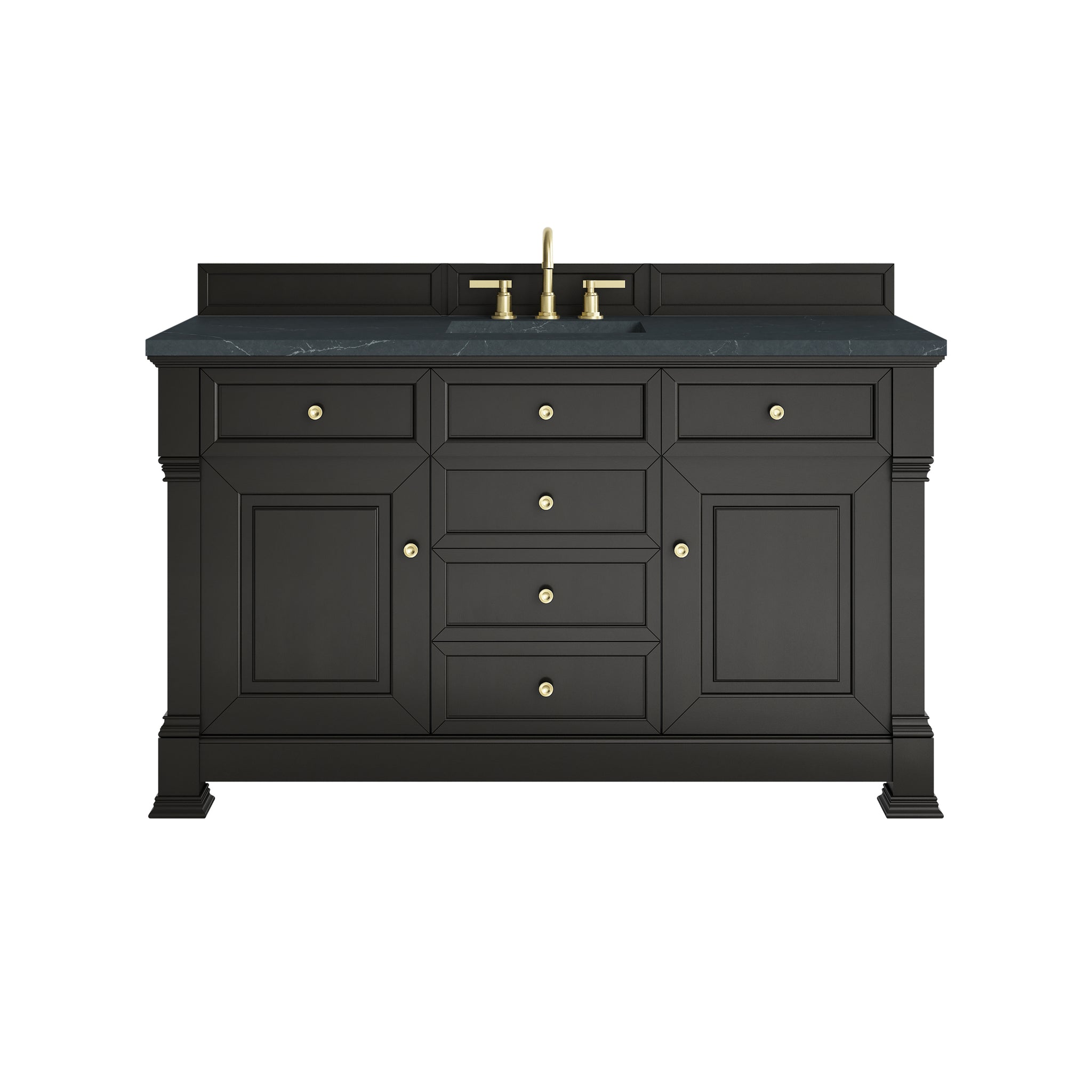 James Martin Brookfield 60" Single Bathroom Vanity, Black Onyx with Charcoal Soapstone countertop