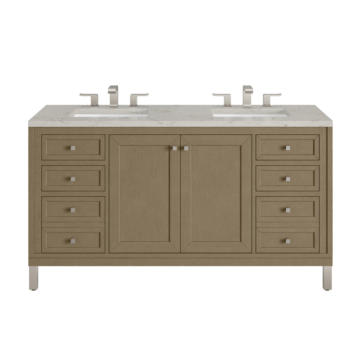 James Martin Chicago 60" Double Bathroom Vanity, Walnut Whisper with Victorian Silver countertop