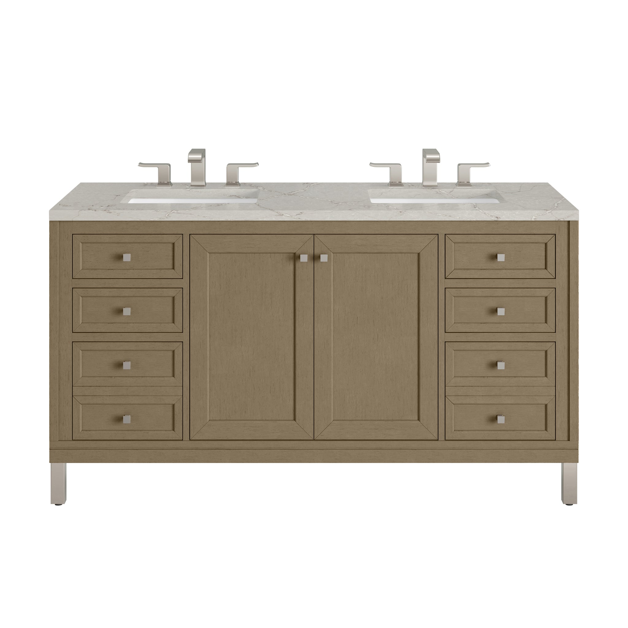 James Martin Chicago 60" Double Bathroom Vanity, Walnut Whisper with Victorian Silver countertop