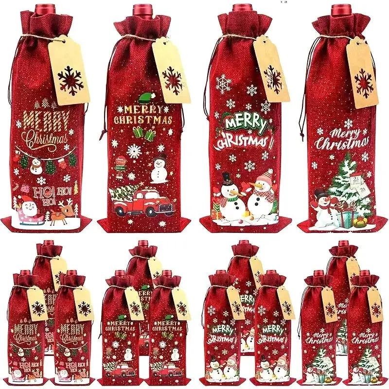 Jute Christmas Wine Bags with Gift Cards & Rope by House Of Avana