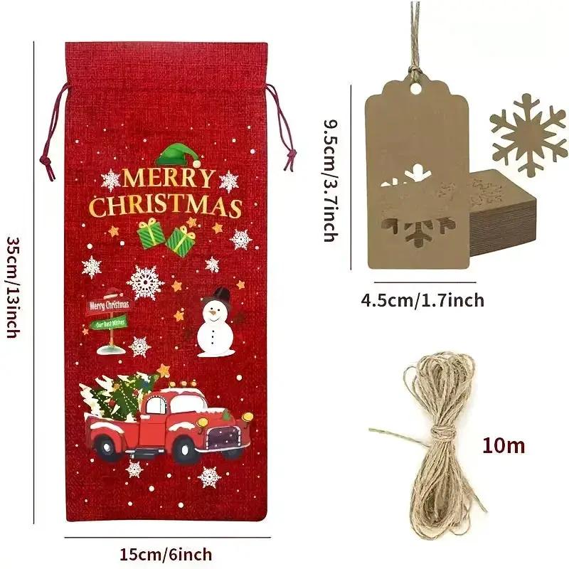 Jute Christmas Wine Bags with Gift Cards & Rope by House Of Avana