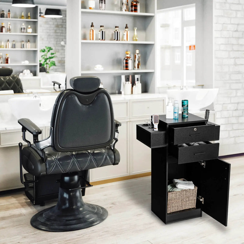 Salon Station Storage Cabinet with 6 Hair Dryer Holders for Hair Stylist-Black by DirectDeals