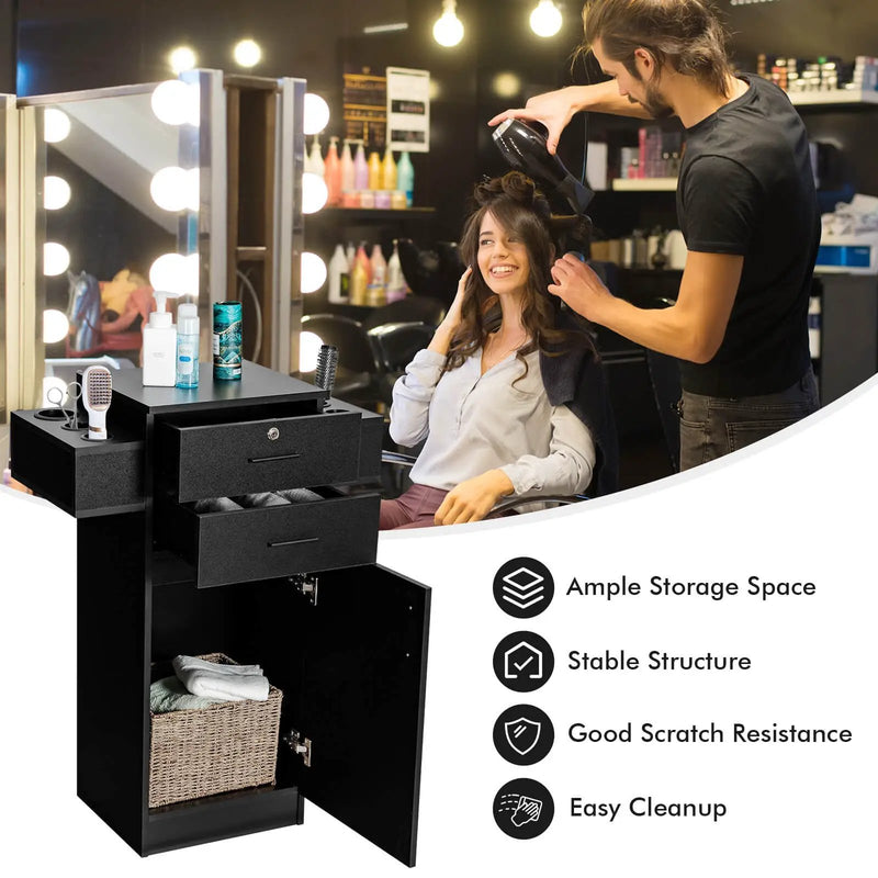 Salon Station Storage Cabinet with 6 Hair Dryer Holders for Hair Stylist-Black by DirectDeals