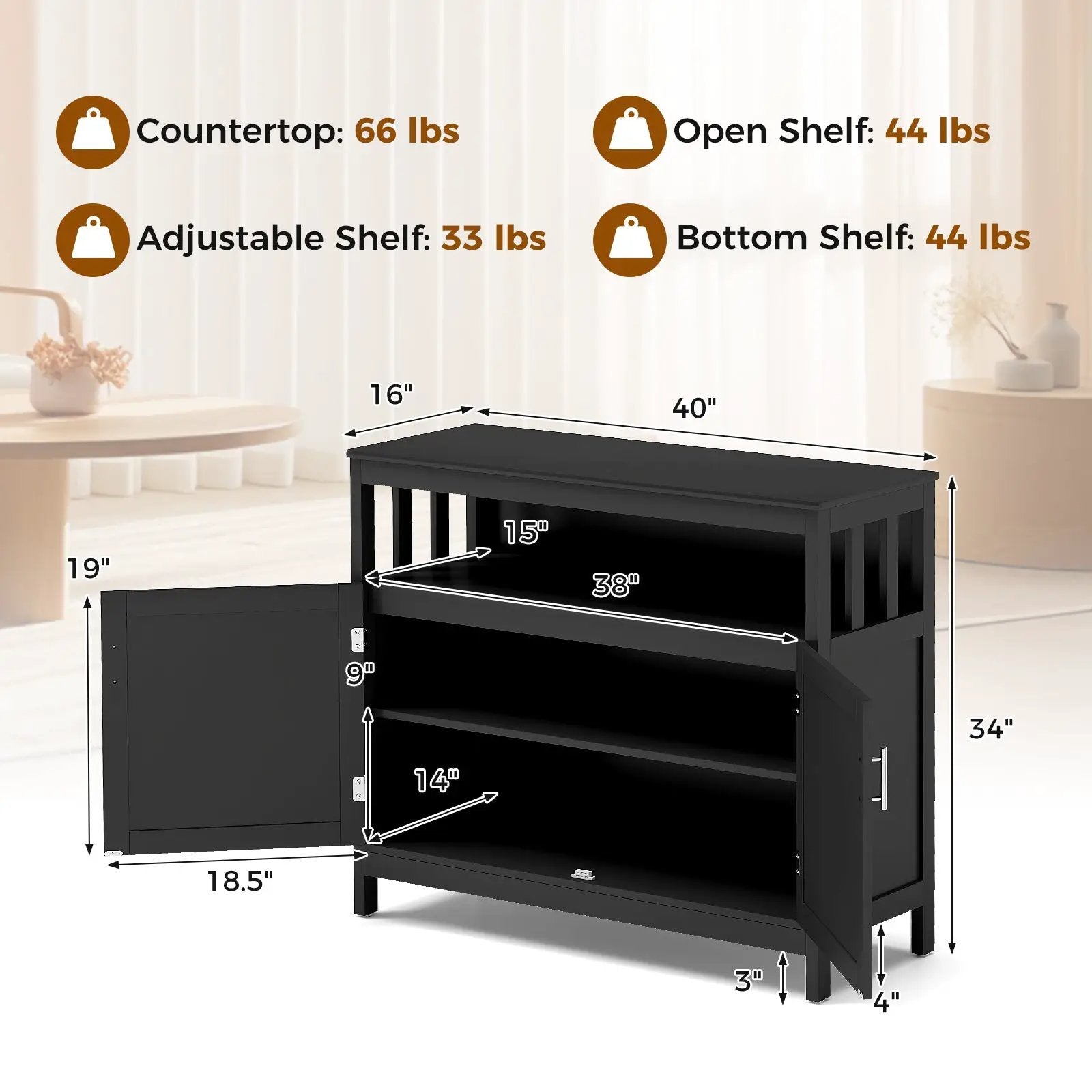 Kitchen Buffet Server Sideboard Storage Cabinet with 2 Doors and Shelf by DirectDeals