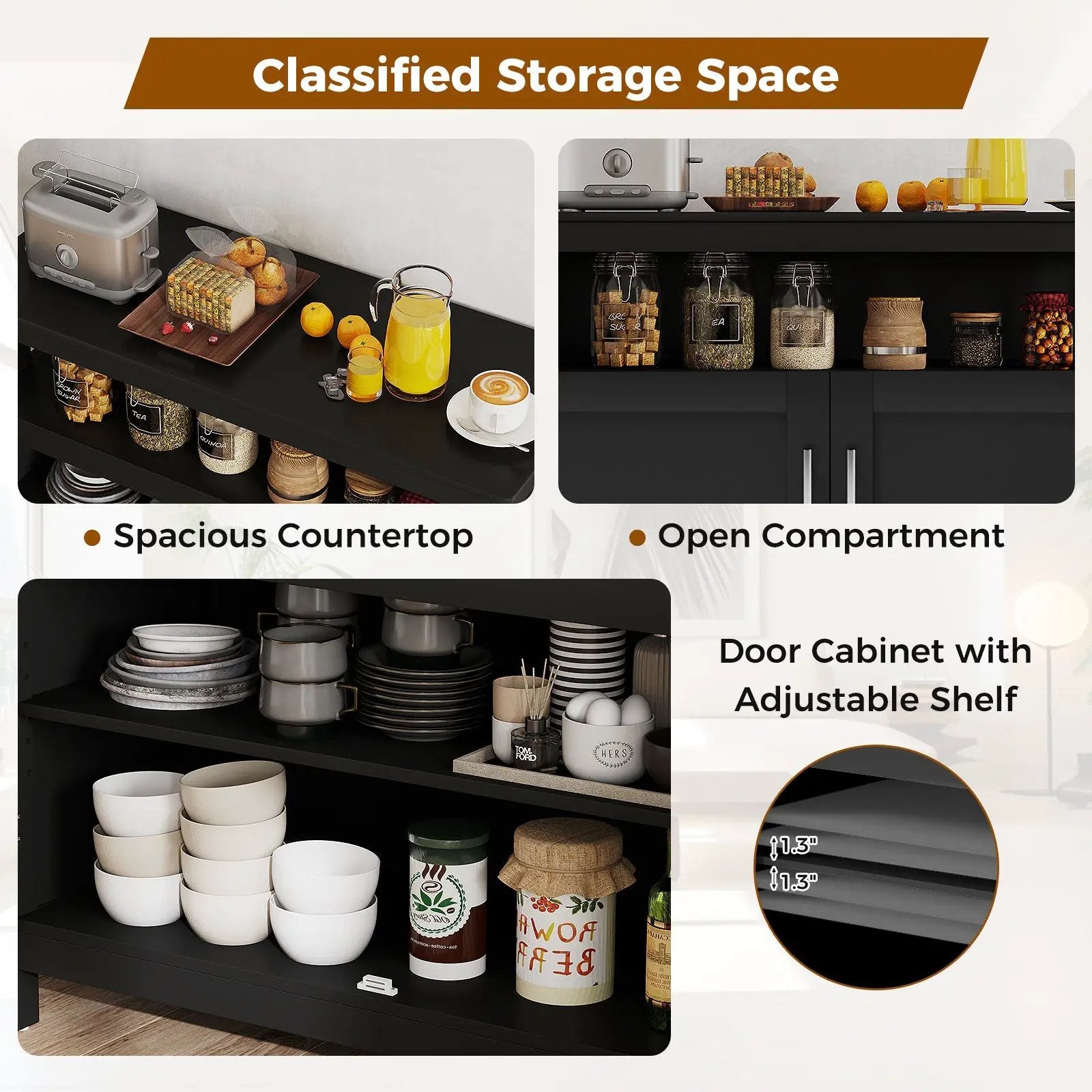 Kitchen Buffet Server Sideboard Storage Cabinet with 2 Doors and Shelf by DirectDeals