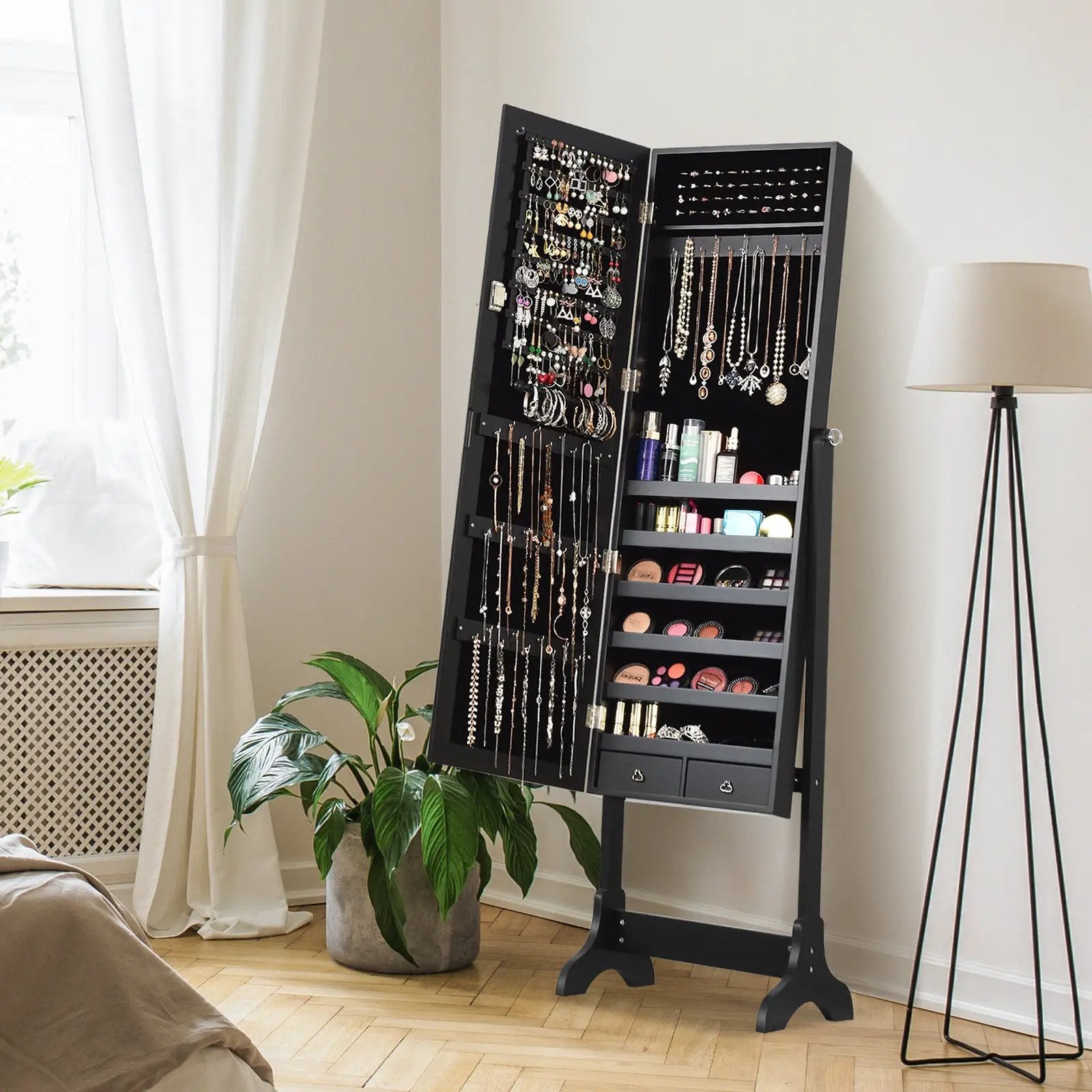 Lockable Mirrored Jewelry Cabinet Armoire Storage Organizer Box by DirectDeals