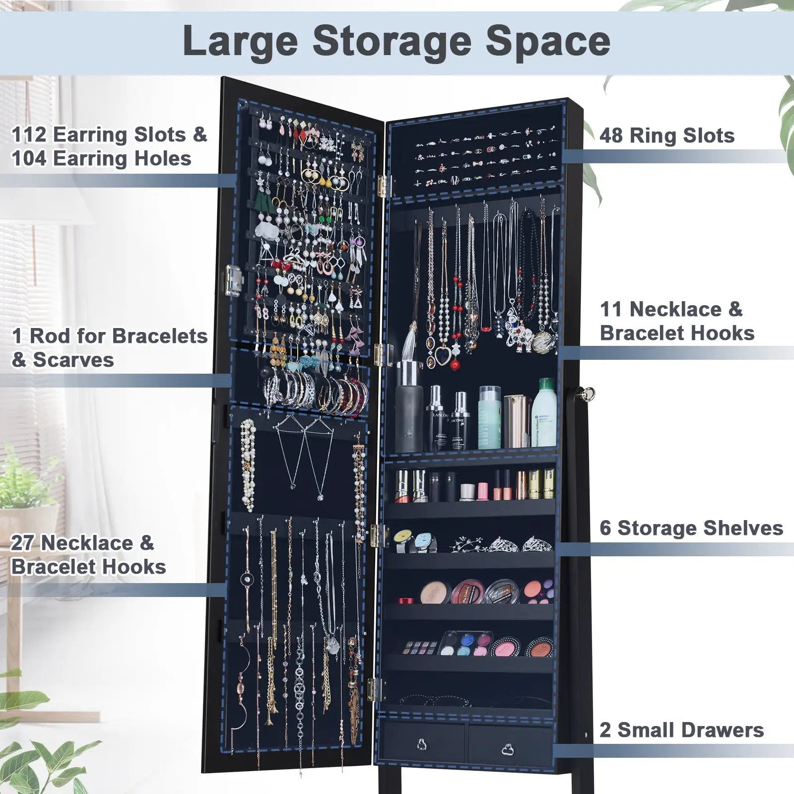 Lockable Mirrored Jewelry Cabinet Armoire Storage Organizer Box by DirectDeals