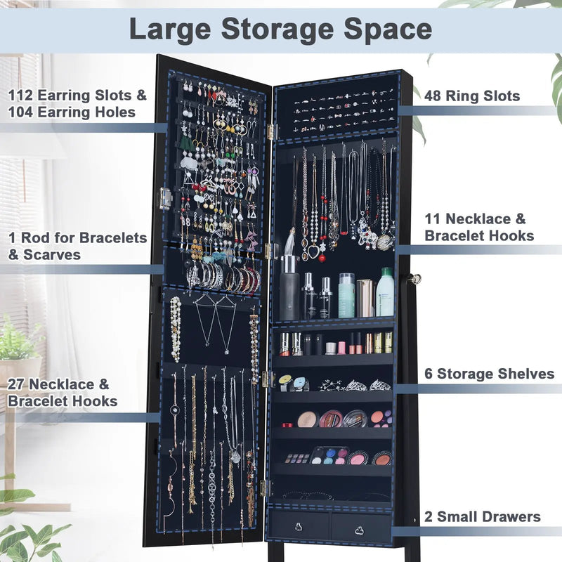 Lockable Mirrored Jewelry Cabinet Armoire Storage Organizer Box by DirectDeals