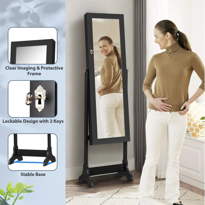 Lockable Mirrored Jewelry Cabinet Armoire Storage Organizer Box by DirectDeals