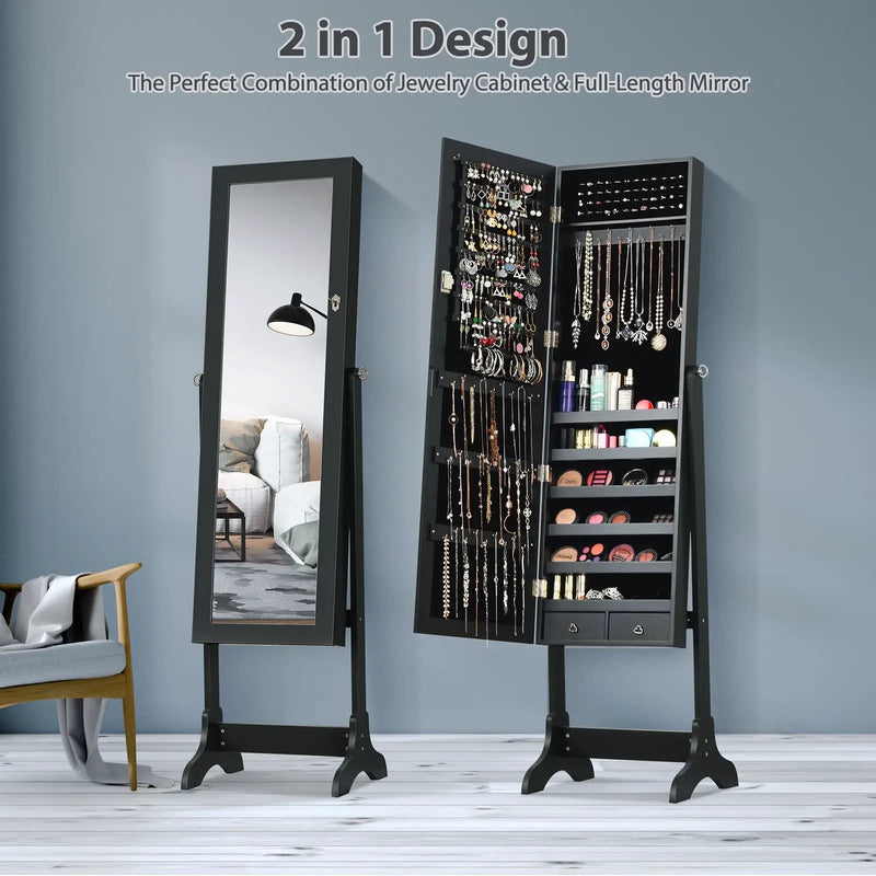 Lockable Mirrored Jewelry Cabinet Armoire Storage Organizer Box by DirectDeals