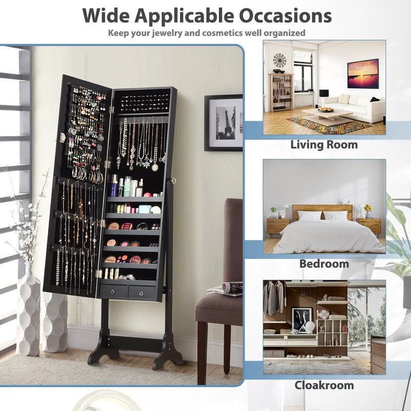 Lockable Mirrored Jewelry Cabinet Armoire Storage Organizer Box by DirectDeals