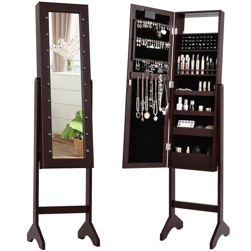 Mirrored Jewelry Cabinet Armoire Organizer w/ LED lights by DirectDeals