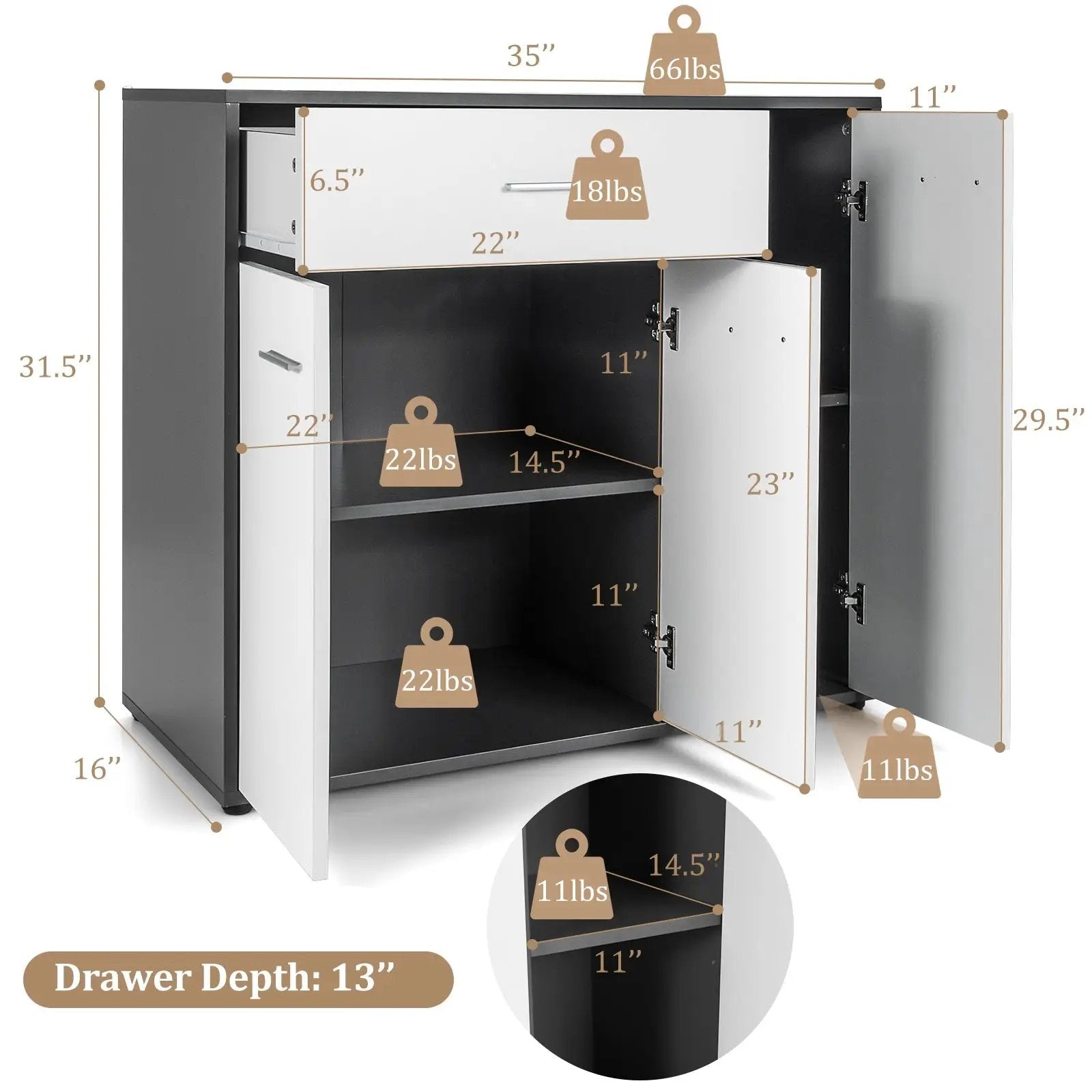 Buffet Sideboard Storage Cabinet with Spacious Table Top by DirectDeals