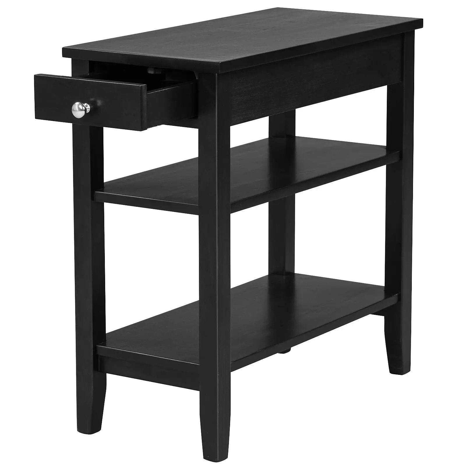 Side End Table with Drawer and 2-Tier Open Storage Shelves for Space Saving by DirectDeals