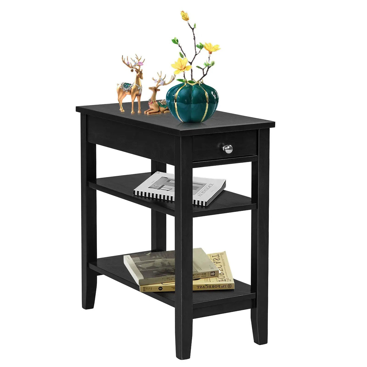 Side End Table with Drawer and 2-Tier Open Storage Shelves for Space Saving, photo 3 of 9