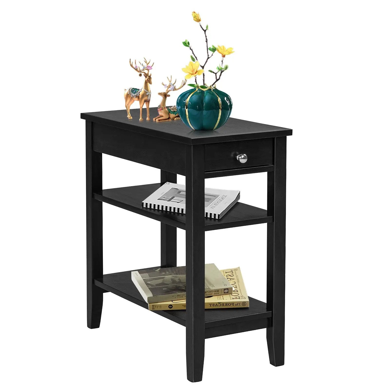 Side End Table with Drawer and 2-Tier Open Storage Shelves for Space Saving by DirectDeals