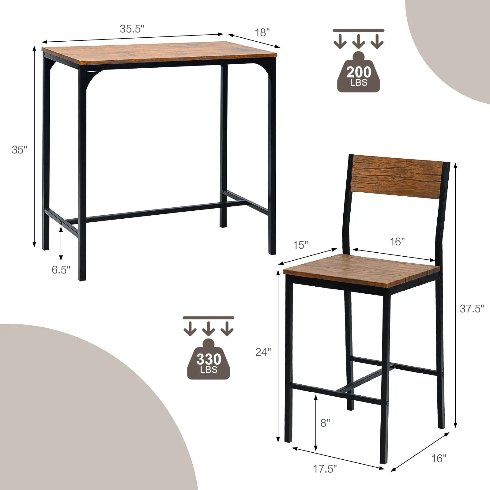 3 Pieces Bar Table Set with 2 Stools-Black by DirectDeals