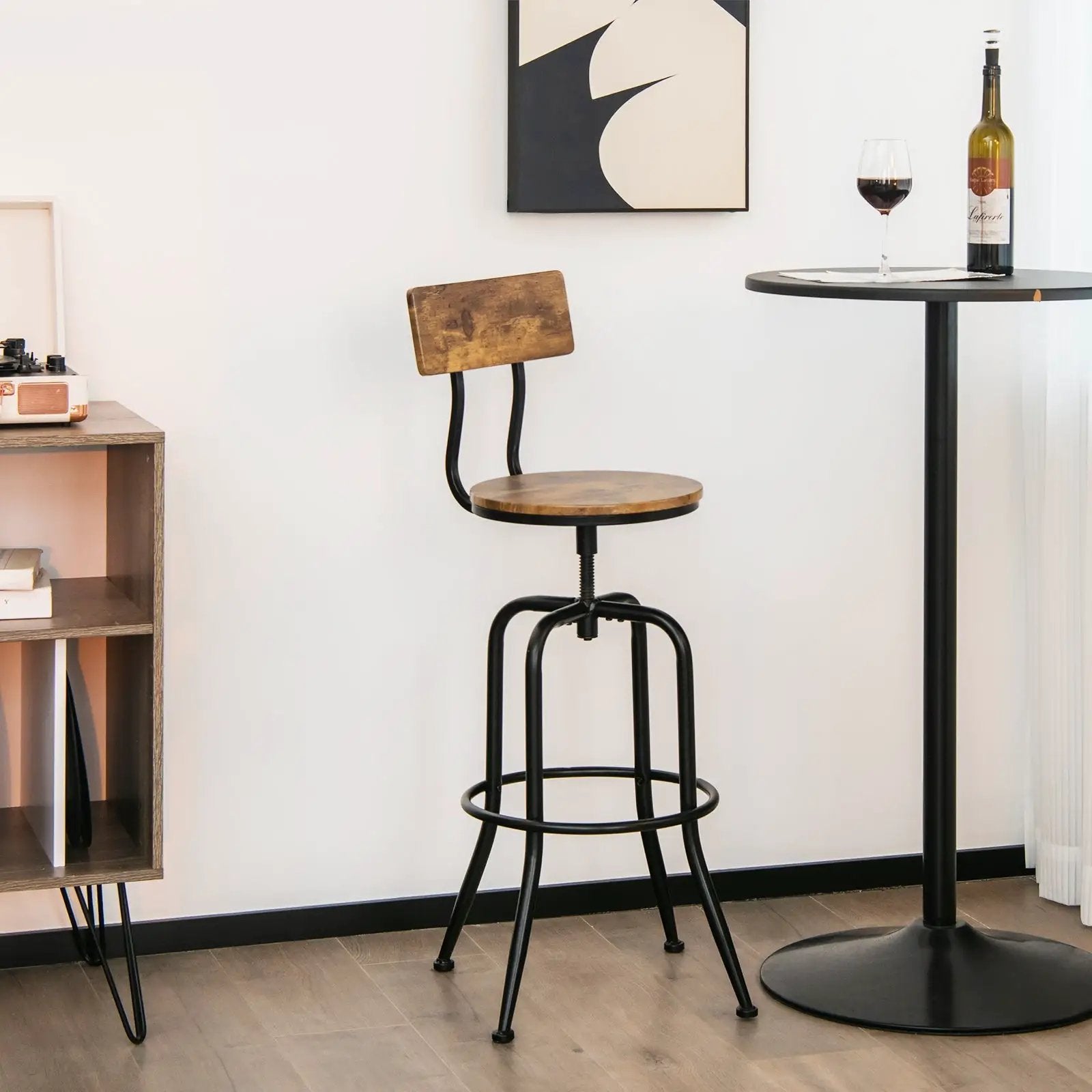 Adjustable Swivel Counter-Height Stool with Arc-Shaped Backrest-Rustic Brown by DirectDeals
