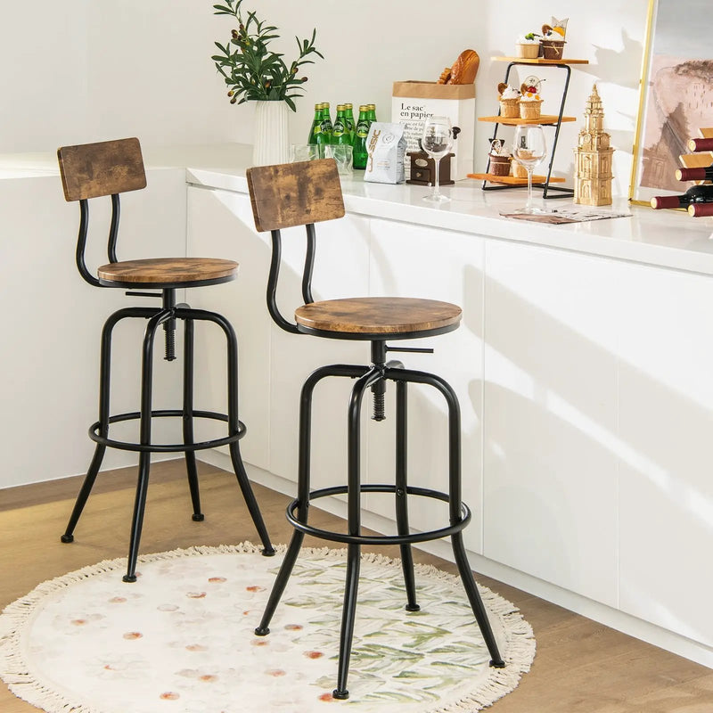 Adjustable Swivel Counter-Height Stool with Arc-Shaped Backrest-Rustic Brown by DirectDeals