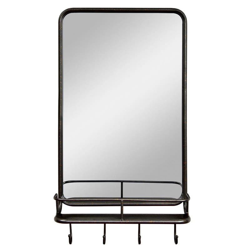 Wall Bathroom Mirror with Shelf Hooks Sturdy Metal Frame for Bedroom Living Room by DirectDeals