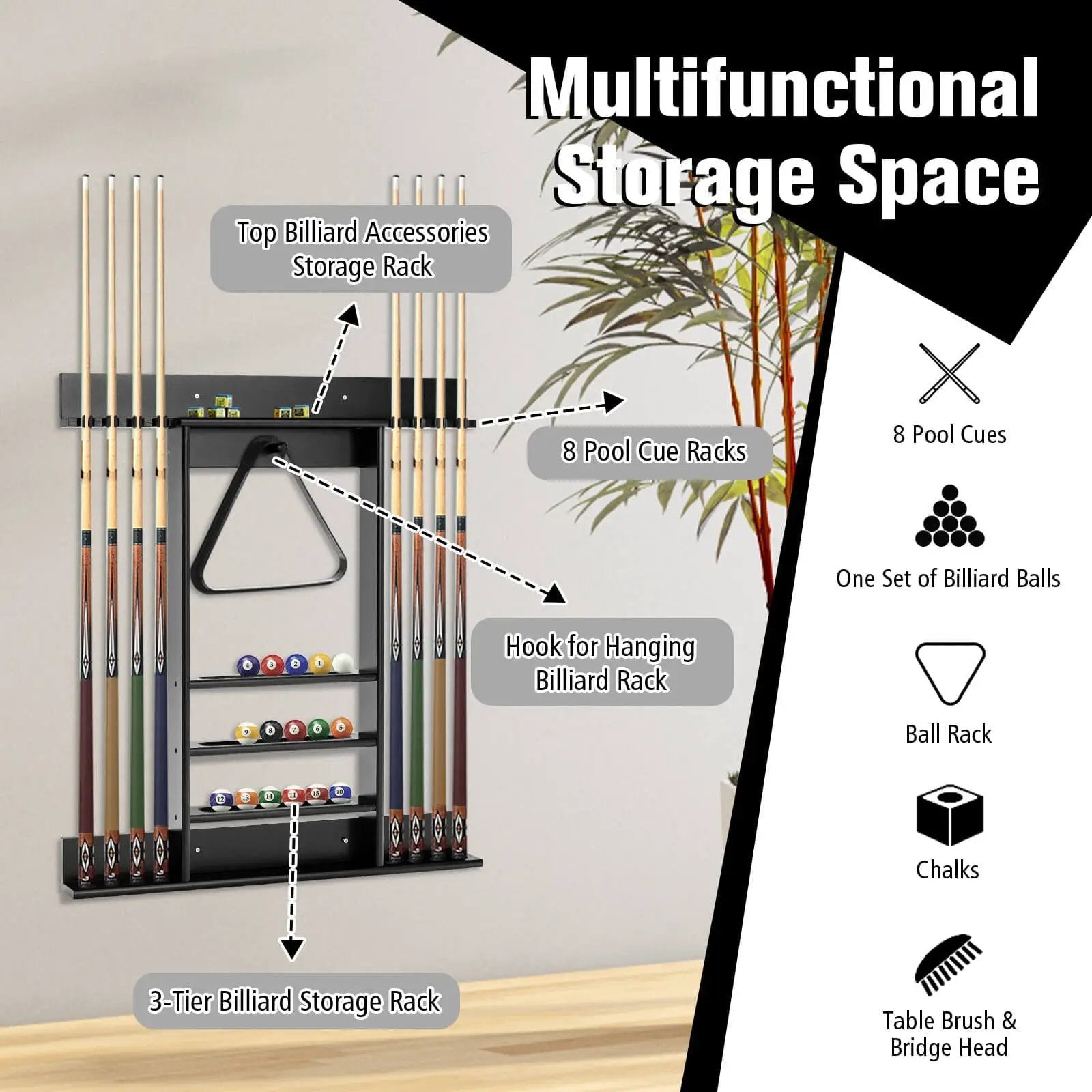 Wall-mounted Billiards Pool Cue Rack Only by DirectDeals