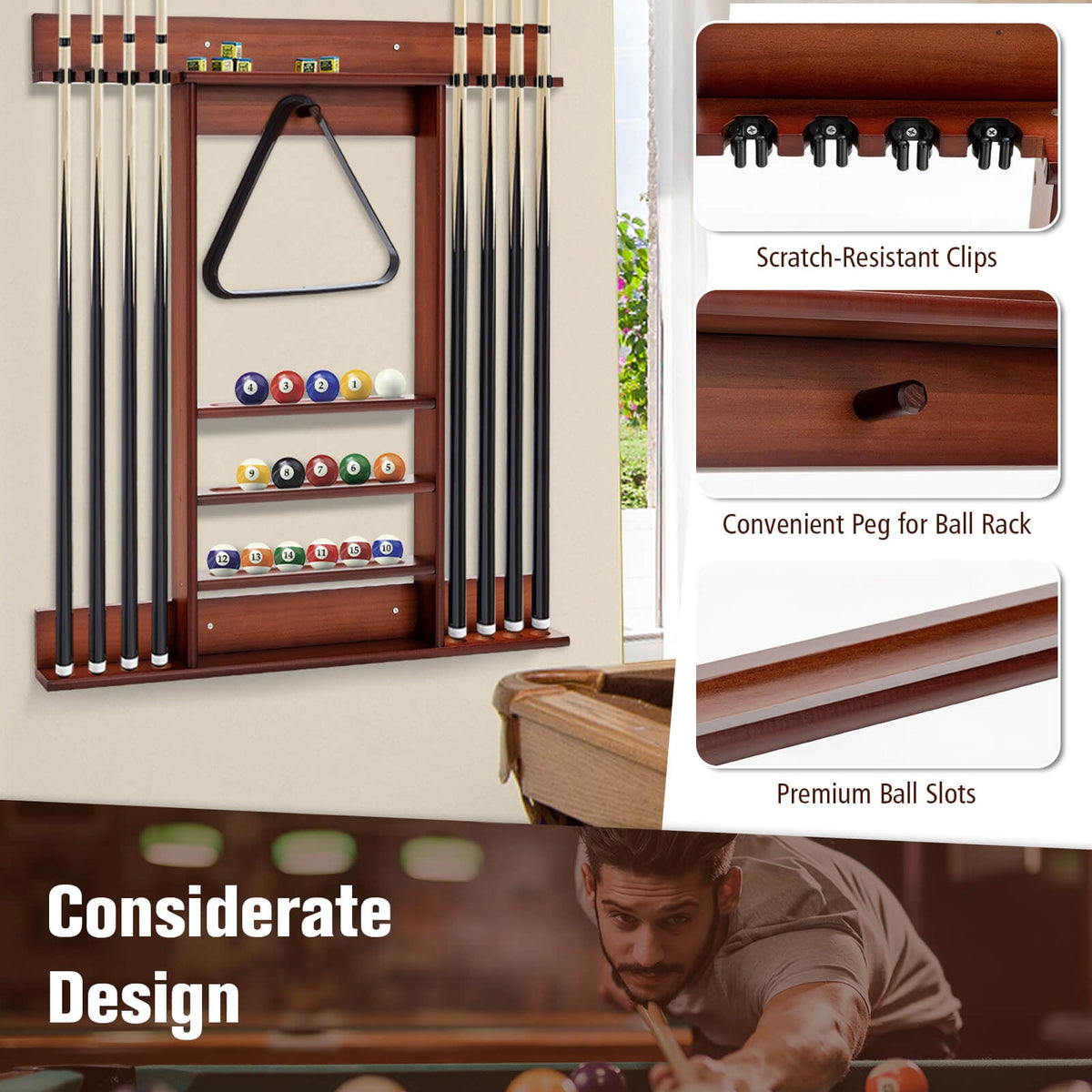 Wall-mounted Billiards Pool Cue Rack Only, photo 14 of 16