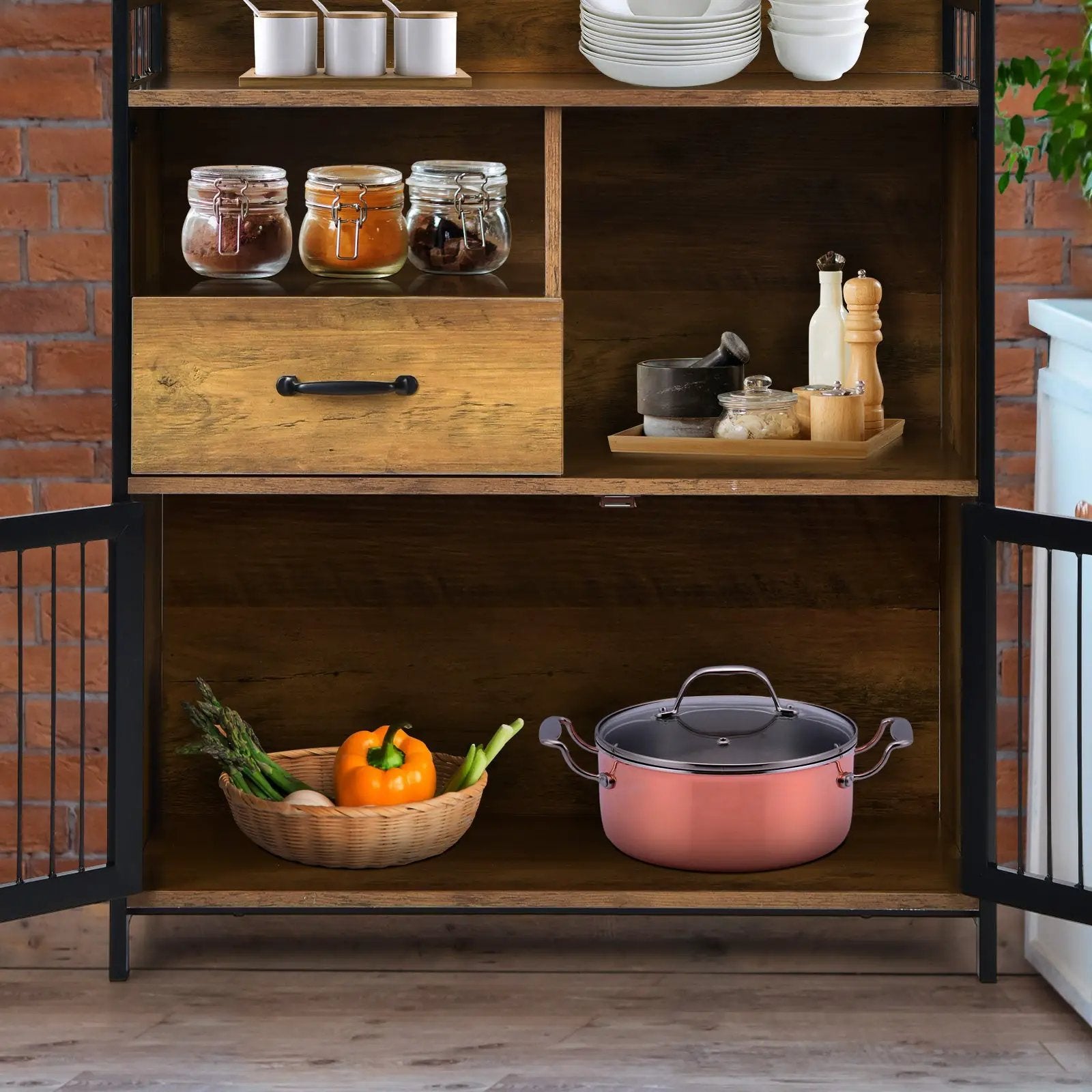 Buffet Cabinet with Drawer and Wood Storage Shelf for Kitchen-Rustic Brown by DirectDeals