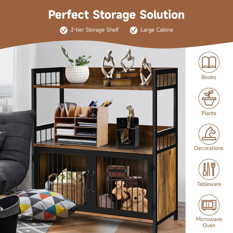 2-Tier Baker's Rack Industrial Kitchen Microwave Oven Stand with Storage Cabinet-Rustic Brown by DirectDeals