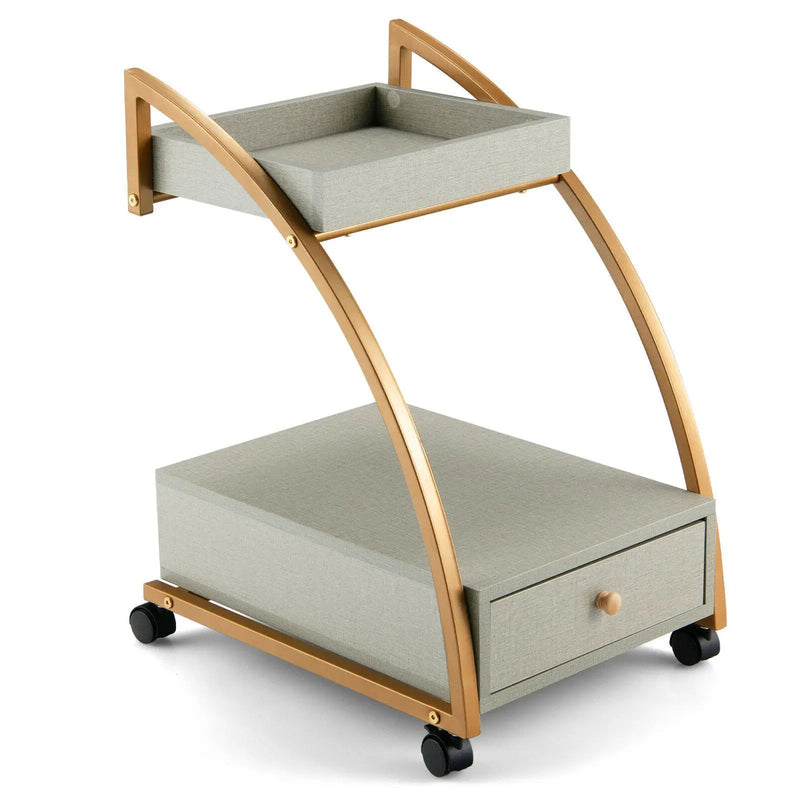 Modern 2-Tier Rolling End Table with Tray Top and Pull-Out Drawer-Gray by DirectDeals