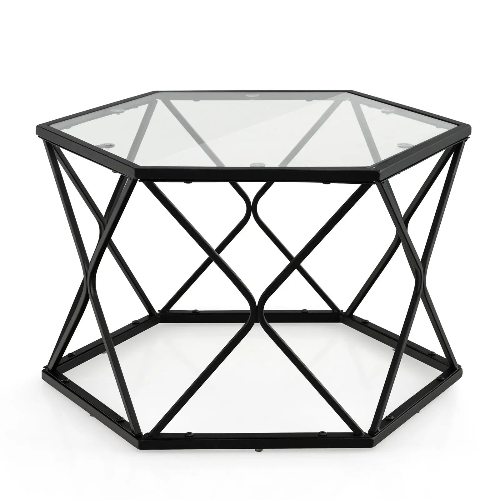 Modern Accent Geometric Glass Coffee Table-Black by DirectDeals