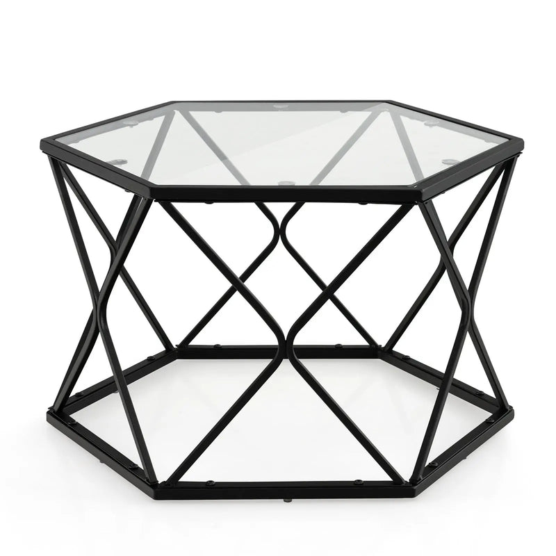 Modern Accent Geometric Glass Coffee Table-Black by DirectDeals