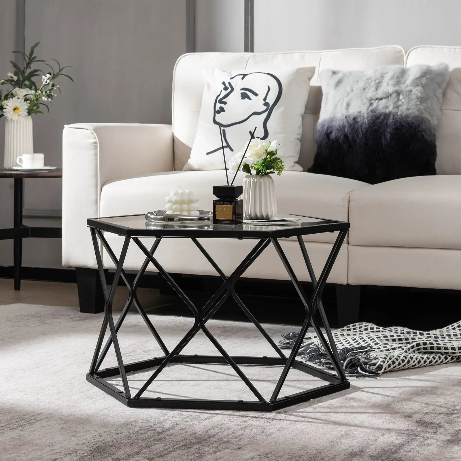 Modern Accent Geometric Glass Coffee Table-Black by DirectDeals