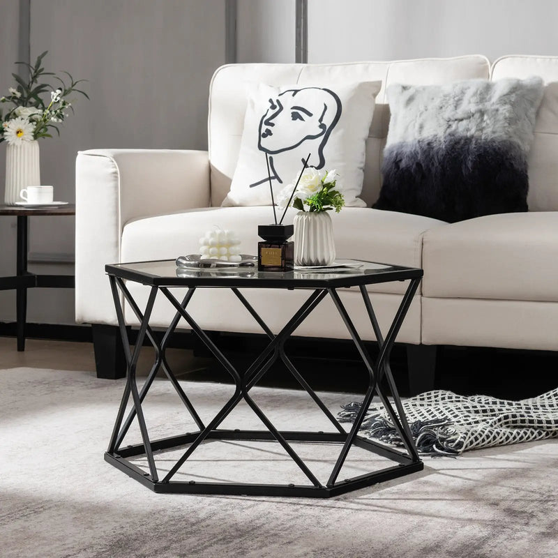 Modern Accent Geometric Glass Coffee Table-Black by DirectDeals