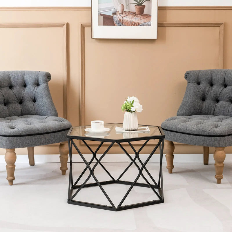 Modern Accent Geometric Glass Coffee Table-Black by DirectDeals
