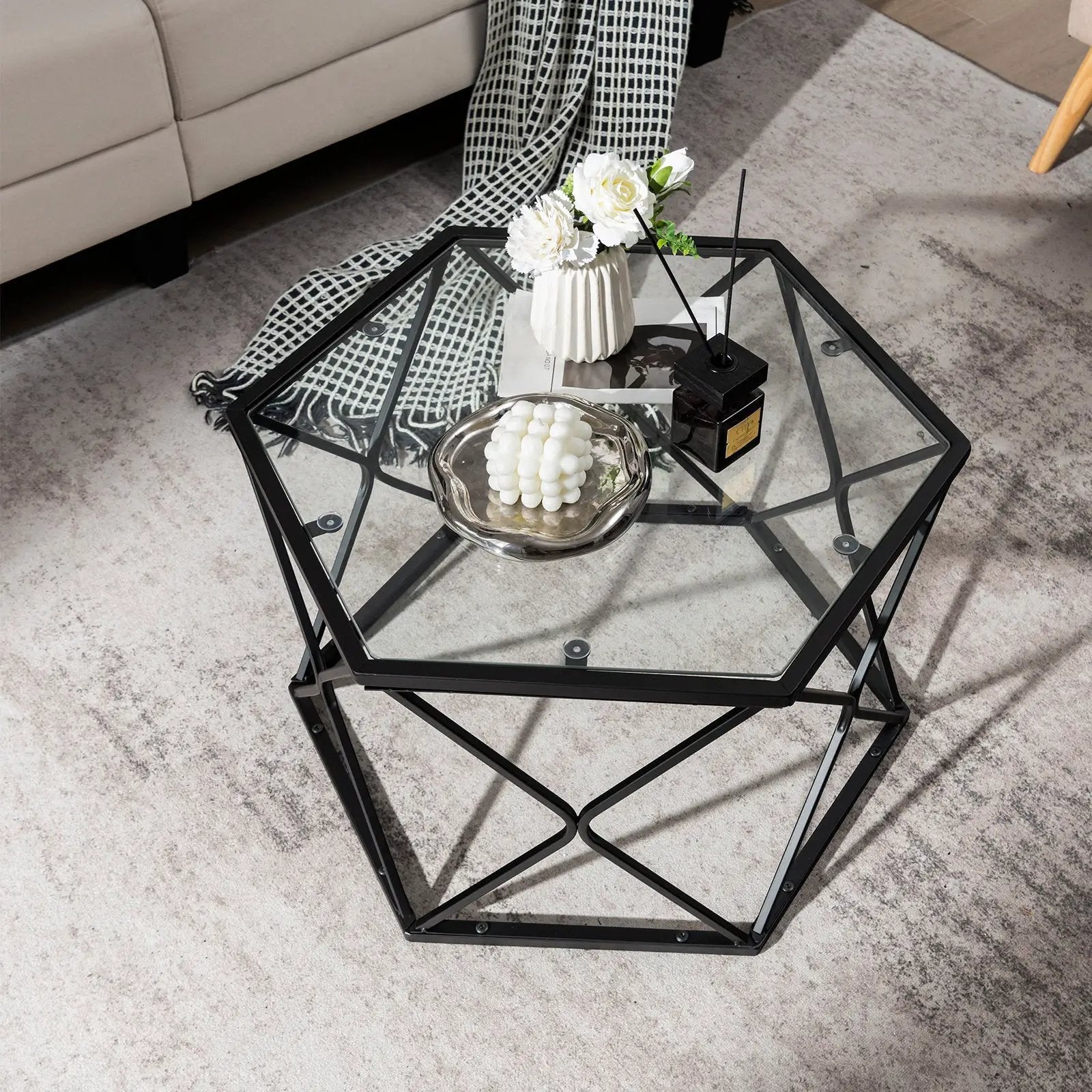 Modern Accent Geometric Glass Coffee Table-Black by DirectDeals