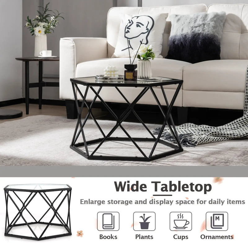 Modern Accent Geometric Glass Coffee Table-Black by DirectDeals