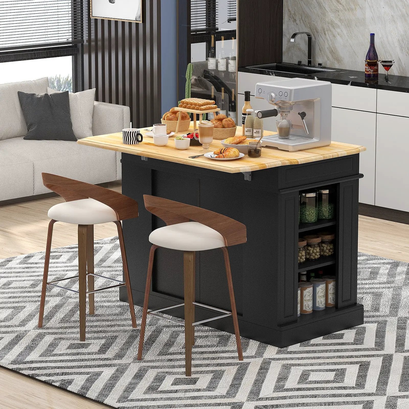 Kitchen Island with Storage and 3-Level Adjustable Shelves by DirectDeals