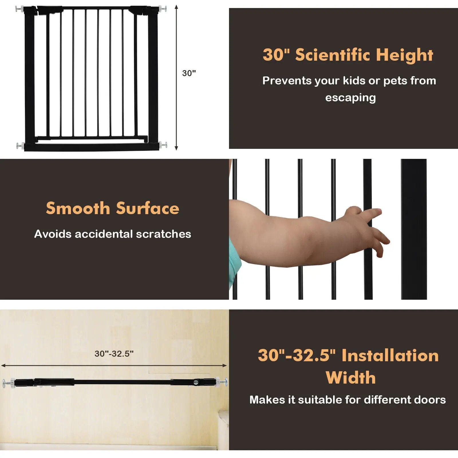 30-32.5 Inch Wide Safety Gate with 30 Inch Scientific Height by DirectDeals