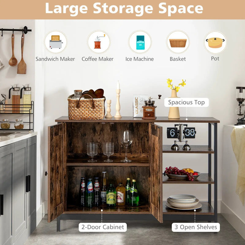 Industrial Kitchen Storage Cabinet with Open Shelves-Rustic Brown by DirectDeals