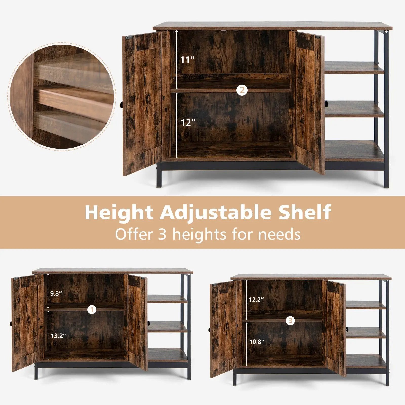 Industrial Kitchen Storage Cabinet with Open Shelves-Rustic Brown by DirectDeals