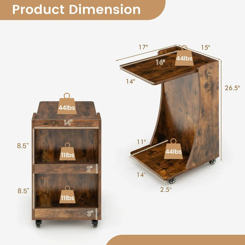 C-shaped Rolling End Side with Back Storage Shelves beside Sofa by DirectDeals